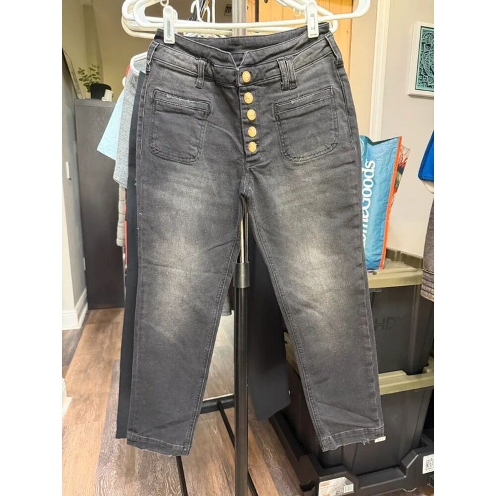 Anthropologie $128 Pilcro Ultra High-Rise Slim Jeans size 25 petite denim black